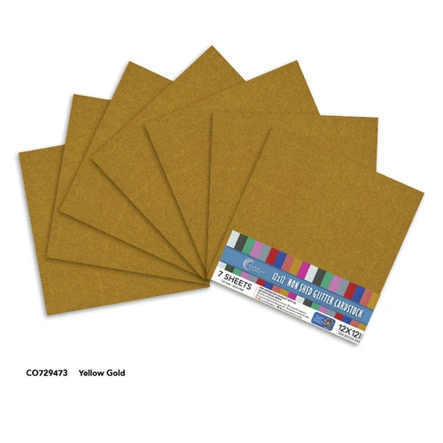 Couture Creations Laminated 12x12" Glitter Paper 7pk - Yellow Gold