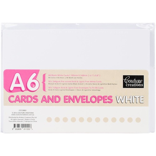 Couture Creations A6 Card & Envelope Pack White