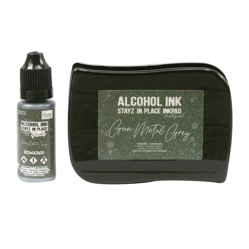 Couture Creations Gun Metal Grey Pearlised Stayz in Place Alcohol Ink Pad with 12ml Reinker