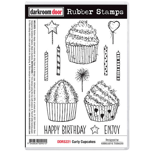 Darkroom Door Curly Cupcakes Rubber Stamp Set