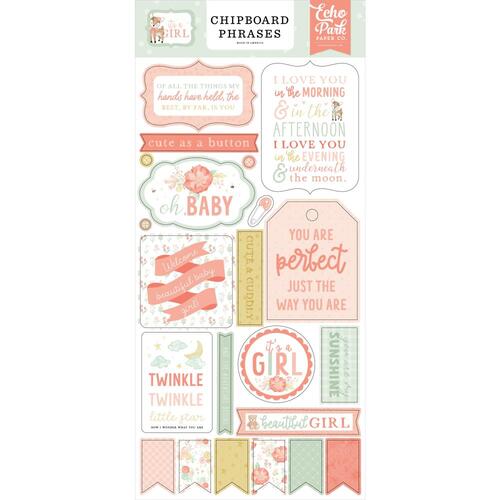 Echo Park It's a Girl Phrases Chipboard Pieces