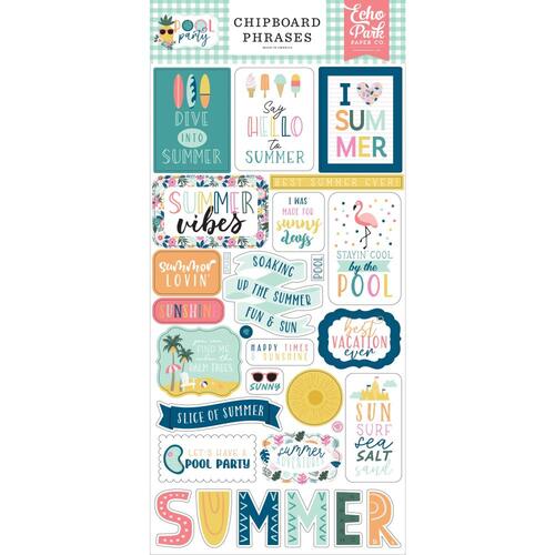 Echo Park Pool Party Chipboard Phrases Stickers