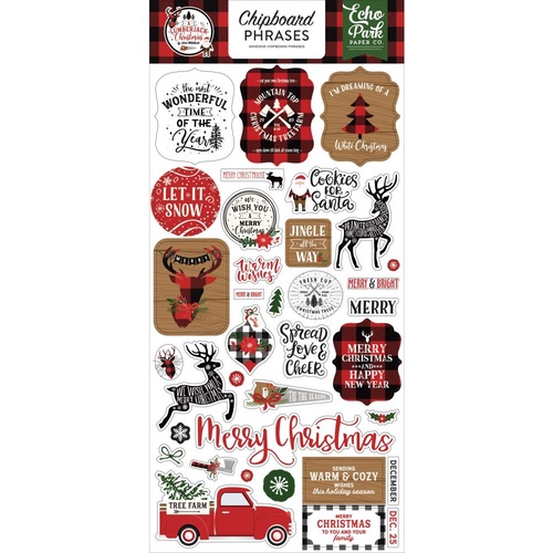 Echo Park A Lumberjack Christmas Chipboard Phrases