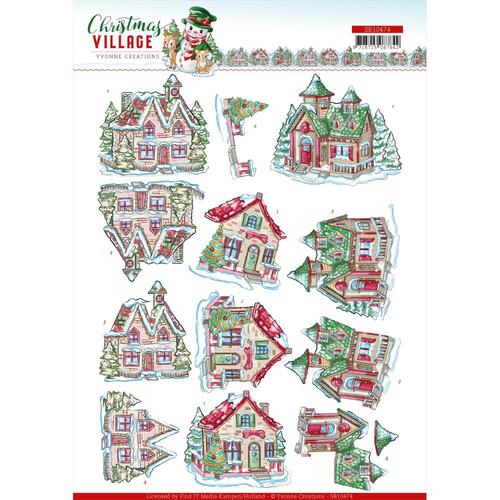Yvonne Creations Christmas Village 3D Punchout Sheet Christmas Houses