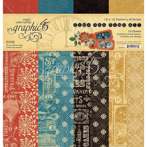 Graphic 45 Come One, Come All 12" Patterns and Solids Paper Pad
