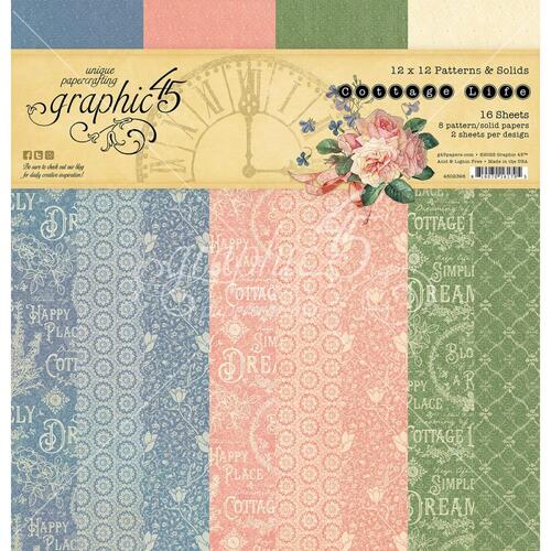 Graphic 45 Cottage Life 12" Patterns & Solids Paper Pad