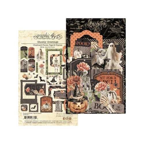 Graphic 45 Ghostly Greetings - Chipboard Pieces Tags & Frames