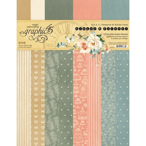Graphic 45 Always & Forever - 8.5x11" Patterns & Solids Paper Pack