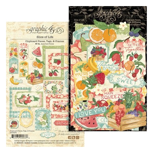 Graphic 45 Slice of Life - Chipboard Pieces Tags & Frames