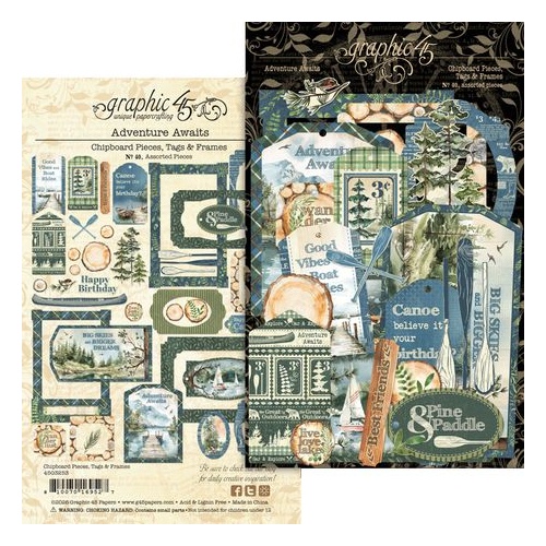 Graphic 45 Adventure Awaits - Chipboard Pieces : Tags & Frames
