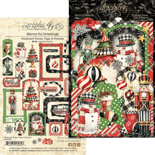 Graphic 45 Merry-ful Greetings - Chipboard Pieces Tags & Frames