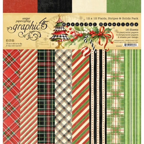 Graphic 45 Merry-ful Greetings - 12x12" Plaids & Stripes Pack