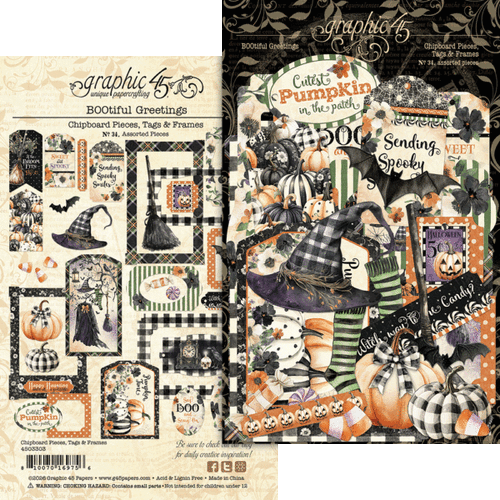 Graphic 45 BOOtiful Greetings - Chipboard Pieces Tags & Frames