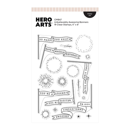 Hero Arts Unbelievably Awesome Banners Clear Stamp Set from the Don't Stop Believing Collection