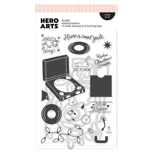 Hero Arts Feeling Festive Stamp & Cut from the Vintage Vinyl Collection