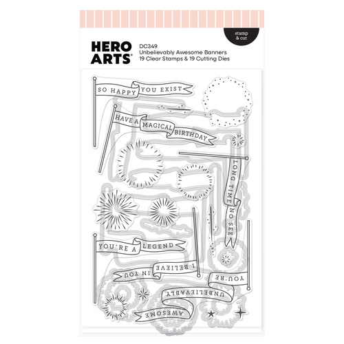 Hero Arts Unbelievably Awesome Banners Stamp & Cut from the Don't Stop Believing Collection