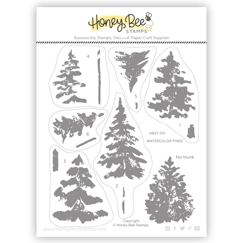 Honey Bee Watercolor Pines 5x6 Stamp Set