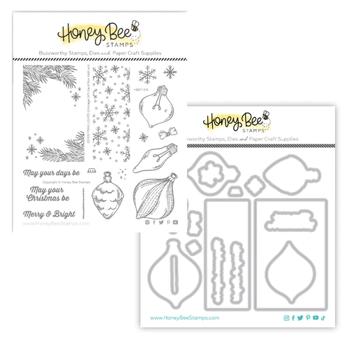 Honey Bee Christmas Lights Vintage Gift Card Box Add-On Stamp & Die Bundle