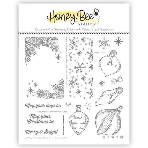 Honey Bee Christmas Lights Vintage Gift Card Box Add-On 6x6 Stamp Set