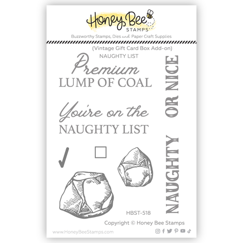 Honey Bee Naughty List Vintage Gift Card Box Add-On 3x4 Stamp Set