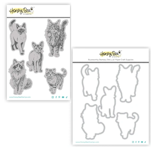 Honey Bee Paws & Purrs 4x5 Red Rubber Stamp and Die Bundle