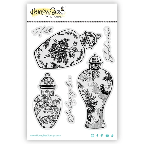 Honey Bee Ornate Ginger Jars 4x5 Red Rubber Stamp Set