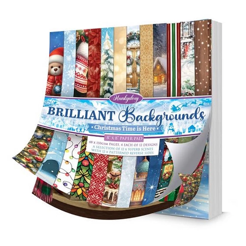 Hunkydory Brilliant Backgrounds - Christmas Time is Here 8x8" Paper Pad
