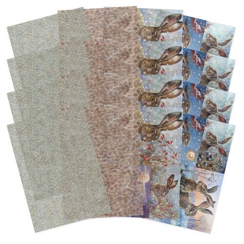 Hunkydory Meadow Hares at Wintertime Printed Parchment