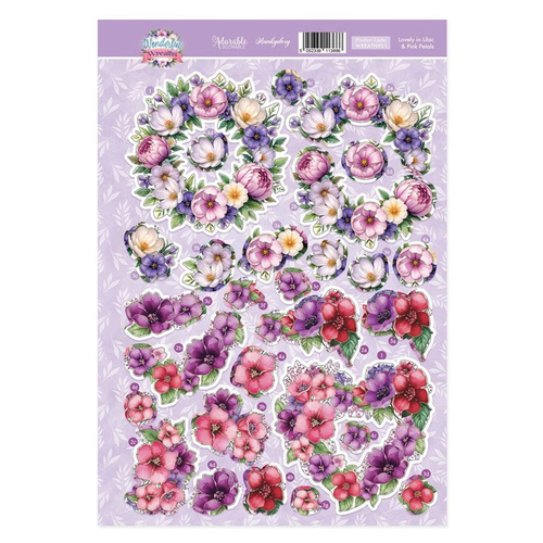 Hunkydory Wonderful Wreaths Decoupage Topper Sheet - Lovely in Lilac & Pink Petals 