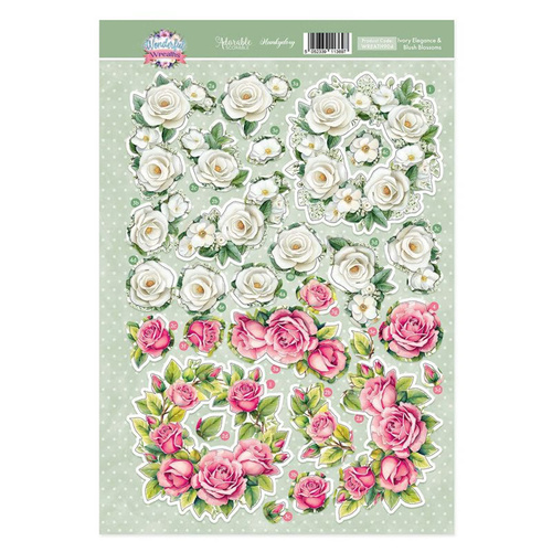 Hunkydory Wonderful Wreaths Decoupage Topper Sheet - Ivory Elegance & Blush Blossoms 