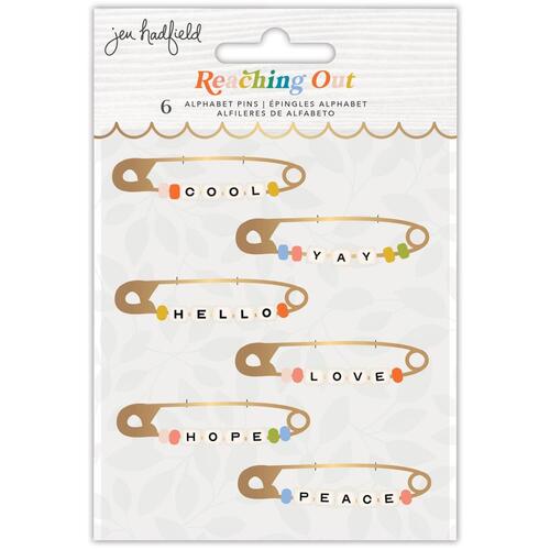 Jen Hadfield Reaching Out Metal Safety Pins with Phrase Beads