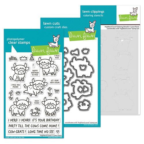 Lawn Fawn Highland Cows! Stamp, Die & Coloring Stencils Bundle