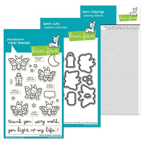Lawn Fawn I Like Cute Moths Stamp, Die & Stencil Bundle