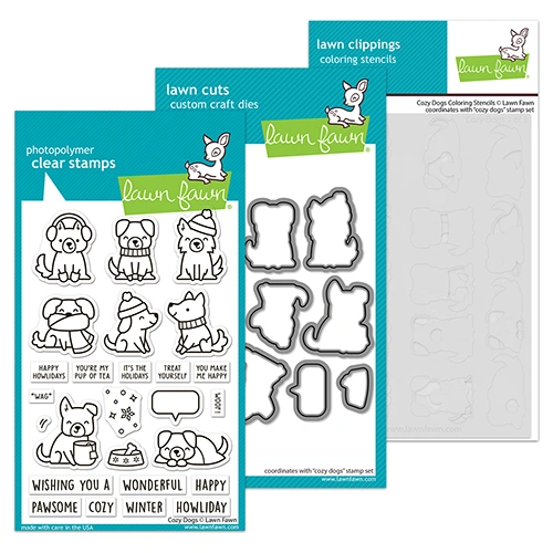 Lawn Fawn Cozy Dogs Stamp, Die & Stencil Bundle