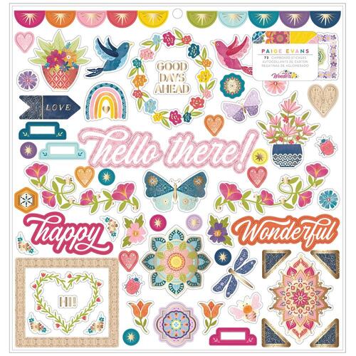 Paige Evans Wonders Icons & Phrases Chipboard Stickers