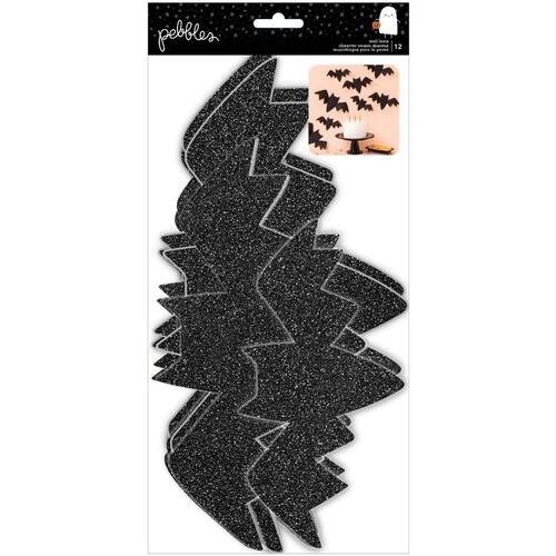 Pebbles Spoooky Adhesive Black Giltter Cardstock Wall Bats