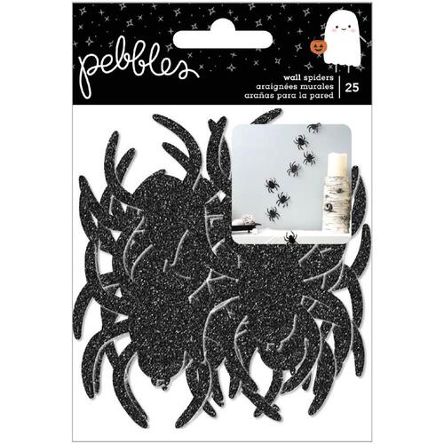 Pebbles Spoooky Adhesive Black Giltter Cardstock Wall Spiders