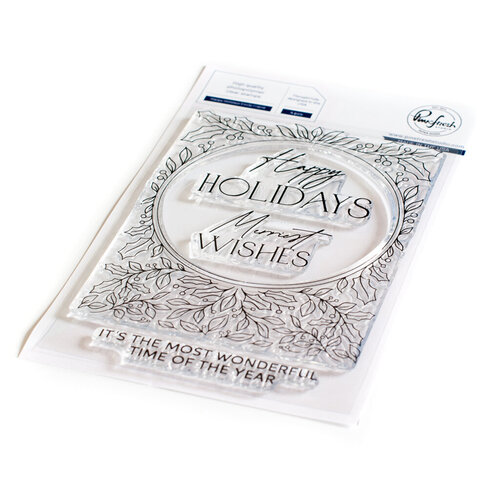 PinkFresh Studio Happy Holidays Circle Frame Stamp Set