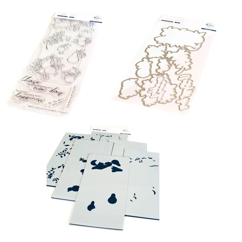 PinkFresh Studio Pears & Pomegranates Stamp, Die & Stencil Bundle