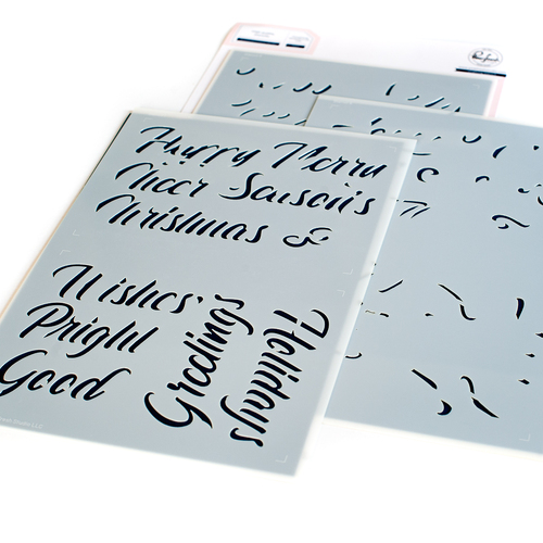 PinkFresh Studio Brushed Sentiments Holiday Stencil