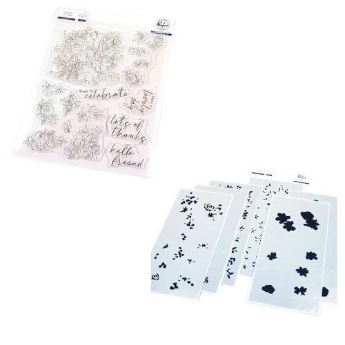 PinkFresh Studio Cozy Blooms Stamp &Stencil Bundle