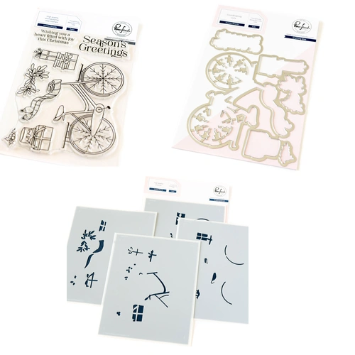 PinkFresh Studio Holiday Bicycle Stamp, Die & Stencil Bundle