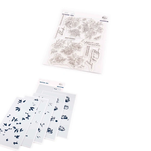 PinkFresh Studio Peony Perfection Stamp & Stencil Bundle