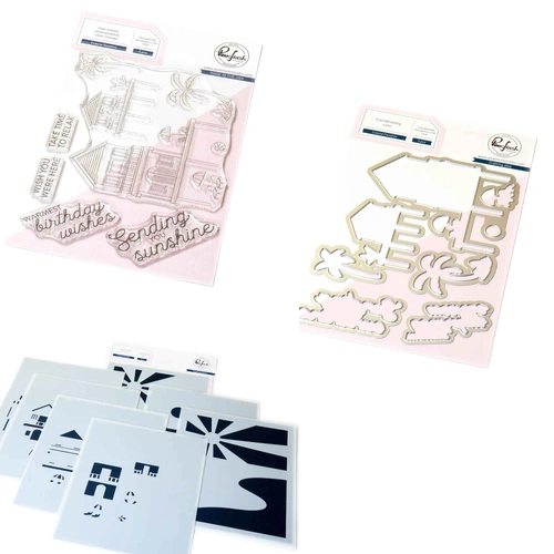 PinkFresh Studio Coastal Paradise Stamp, Die & Stencil Bundle