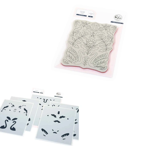 PinkFresh Studio Swan Reverie Cling Stamp & Stencil Bundle