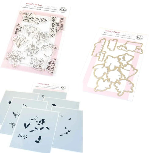 PinkFresh Studio Freshly Picked Stamp, Die & Stencil Bundle