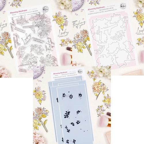 PinkFresh Studio Blooming Daydream Stamp, Die & Stencil Bundle