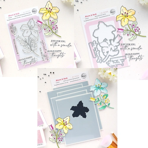 PinkFresh Studio Bloom & Buds Stamp, Die & Stencil Bundle