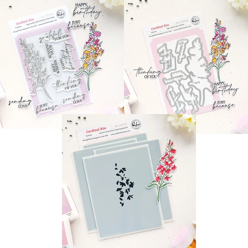 PinkFresh Studio Cardinal Kiss Stamp, Die & Stencil Bundle