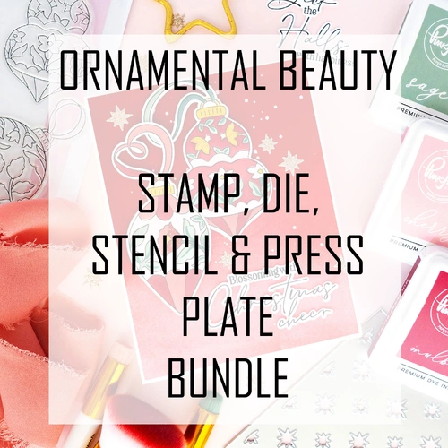 PinkFresh Studio Ornamental Beauty Stamp, Die, Stencil & Press Plate Bundle